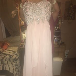 Light pink chiffon long prom dress