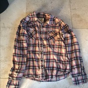 Southern plaid button down with lace trim