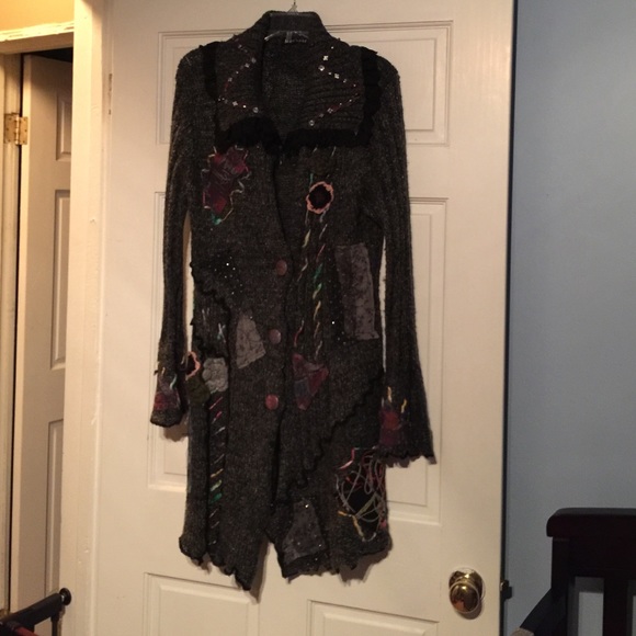 Grey patchwork long cardigan