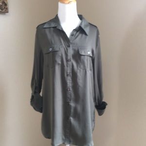 Olive Green Button Up Top with Pockets