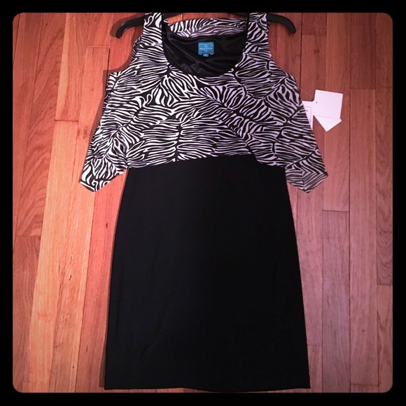 Aidan Mattox black dress with sheath overlay top!