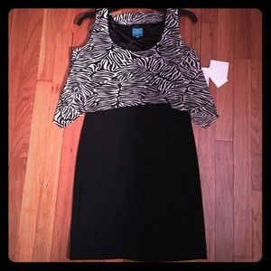 Aidan Mattox black dress with sheath overlay top!