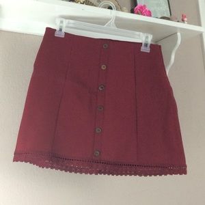 Maroon Mini Skirt with Brown Buttons