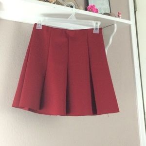 Red Pleated Mini Skirt