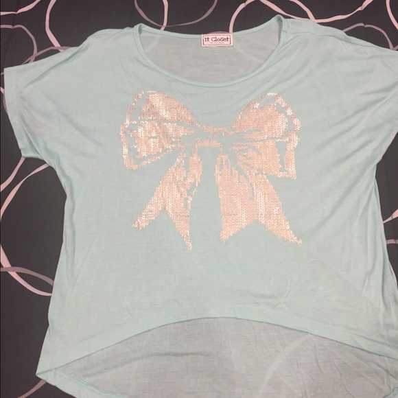 Sequined bow high-low tee - Picture 2 of 3