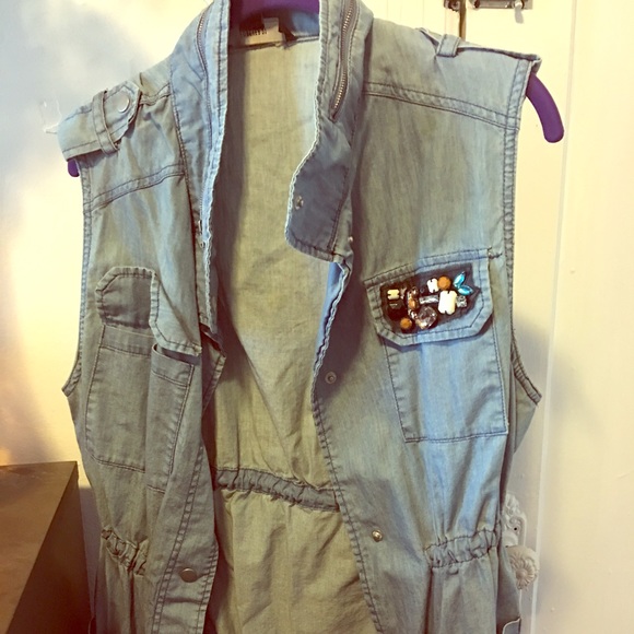 Jewel detailed denim cargo best