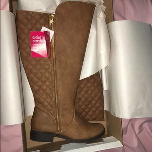 Tan wide calf riding boots