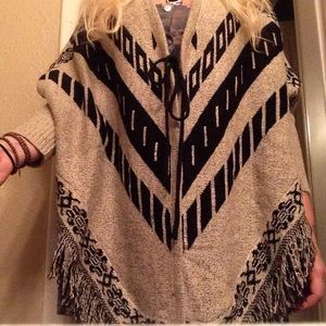 SALE Oversized Black And Gray Tribal Poncho