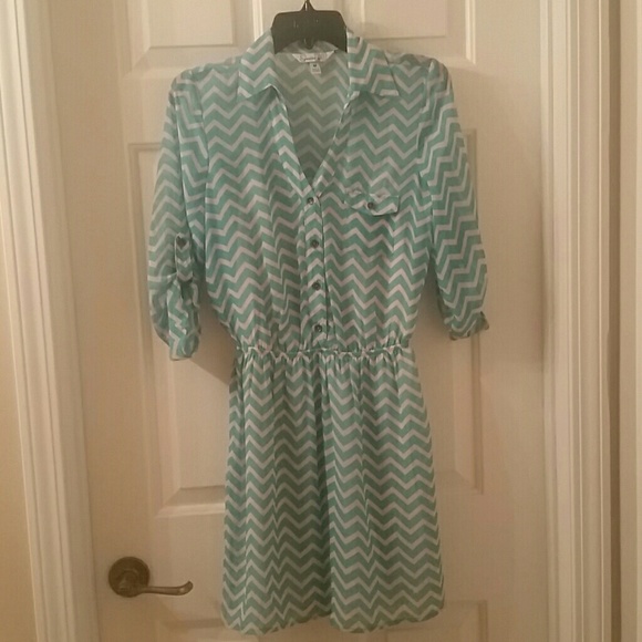 Turquoise and white chevron dress