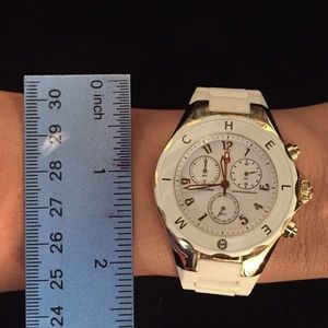 Michele White with Gold Jelly Watch