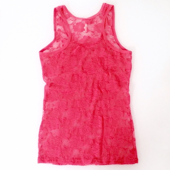 SOLD • Hot Pink Lace Tank Top • Shear • T-back - Picture 2 of 2