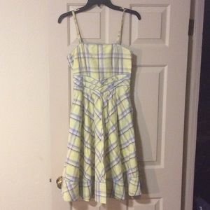 Maeve yellow plaid strapless sundress