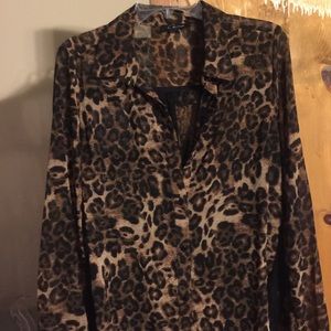 Sheer cheetah dress shirt w/lace back