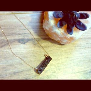 Genuine agate Druzy Rose Gold Bar Necklace〰