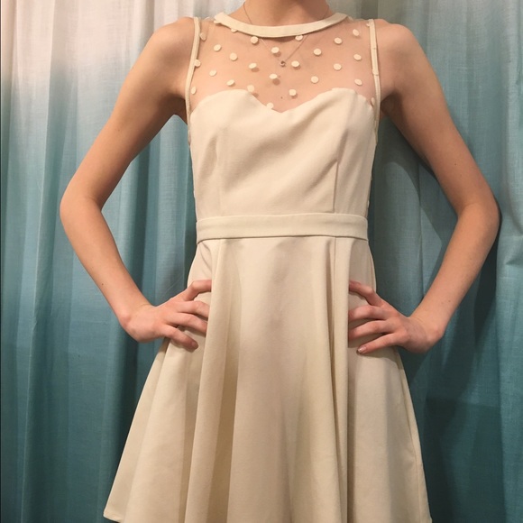 Urban Outfitters Beige Coincidence Mesh Dot Dress