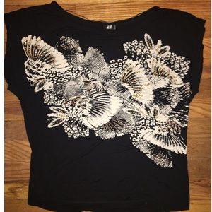 Off the shoulder black top with gold design (H&M)