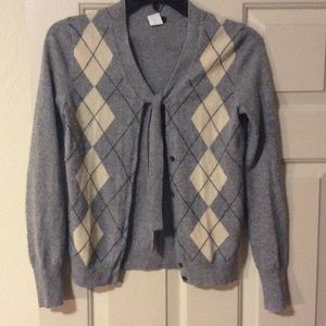 J Crew soft argyle tie-neck cardigan