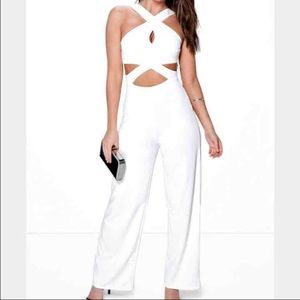 White cross front cut out jumpsuit