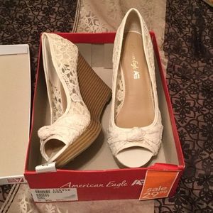 White lace wedges