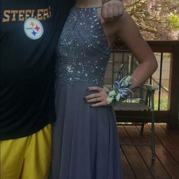 Grey long halter prom dress, worn once.