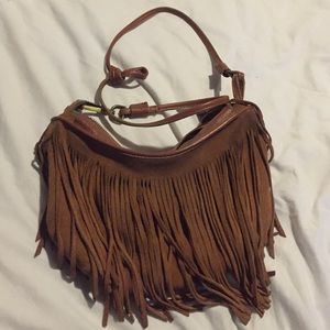 Real suede fringe satchel