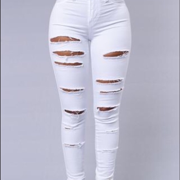 Distressed white jeans.