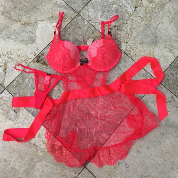 Victoria's Secret Hot Pink/Coral lingerie. NEW!
