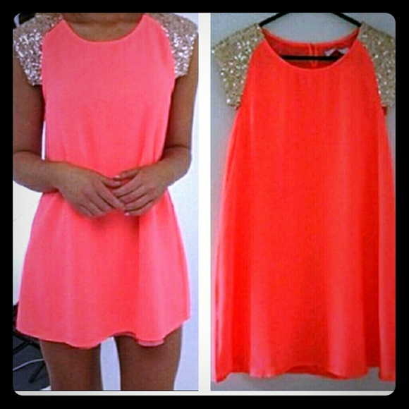 Neon orange long blouse or mini dress