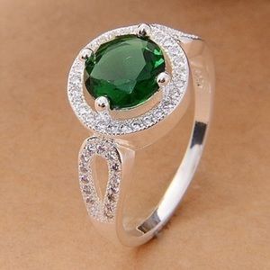925 Sterling Silver Round Cut Emerald & Topaz Ring