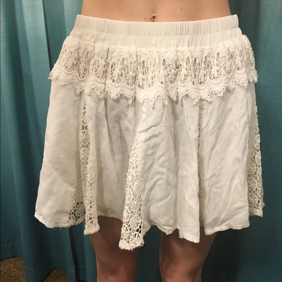 LF White Skater Skirt with Lace Detail