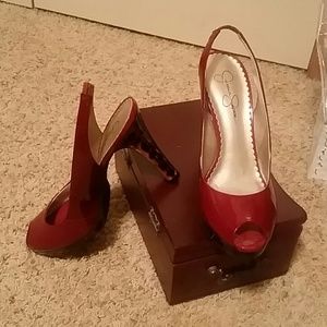 Jessica Simpson leopard heel slingback shoes