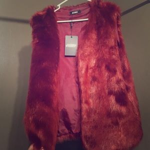 Brand New Plus Faux Fur Gilet Oxblood Vest