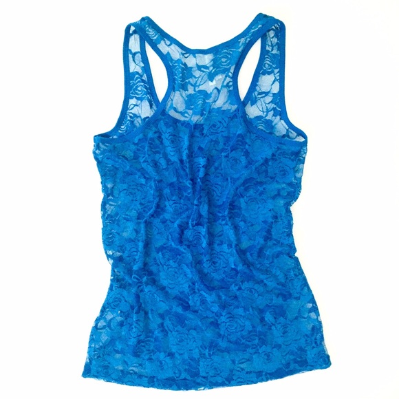 SOLD • Blue Lace T-Back Tank • Sheer - Picture 2 of 2