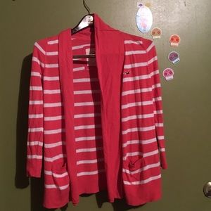 Hollister Coral w/white stripe throw on sweater.