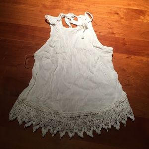 White tie-back top with patterned bottom