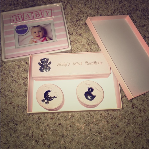 Baby keepsake trio in pale pink and a baby frame