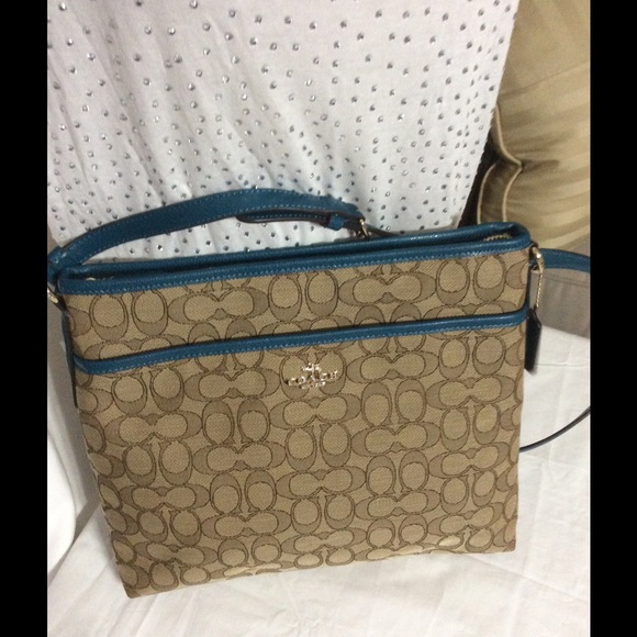 Coach Bags Coach Signature Lg Crossbody Teal Trim Poshmark