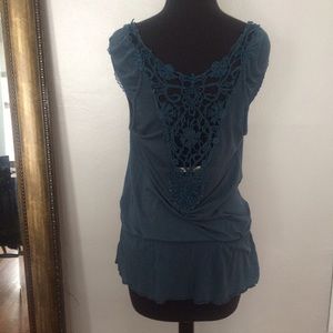 Teal Free People Drop Waist Open Back Tunic