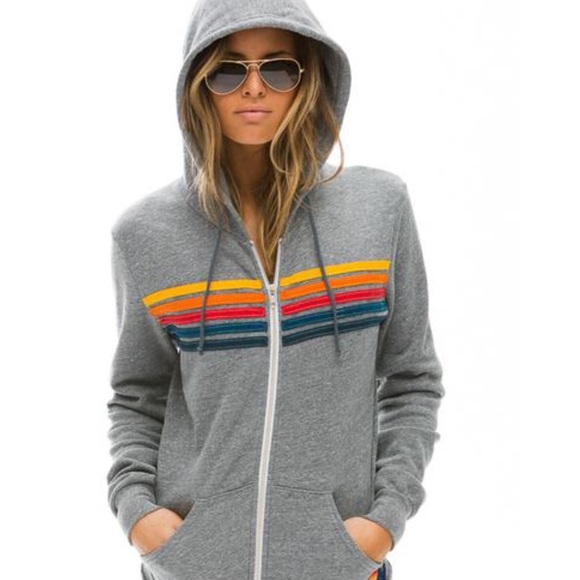 Aviator Nation 5 Stripe Hoodie - Heather Gray XS S