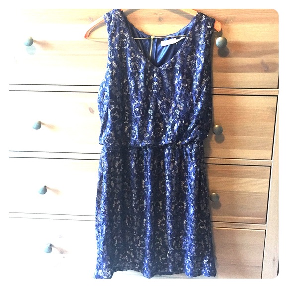 Blue and gold sparkly formal dress