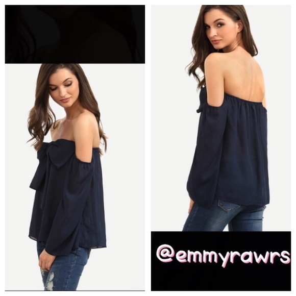 1 hr sale The JAX Navy Off Shoulder Bow Top - Picture 3 of 3