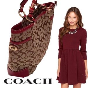 Coach Bags - 🎉🎉HP 9/22/17🎉🎉COACH Tote w/Burgundy Leather Coach Bags - 🎉🎉HP 9/22/17🎉🎉COACH Tote w/Burgundy Leather