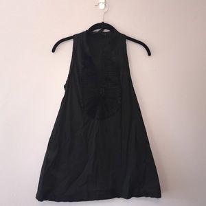 BCBG deep ruffle neck, racer back tank w pockets