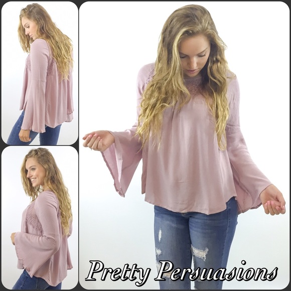SOLD Dusty Purple Bell Sleeve Lace Peasant Blouse - Picture 3 of 4