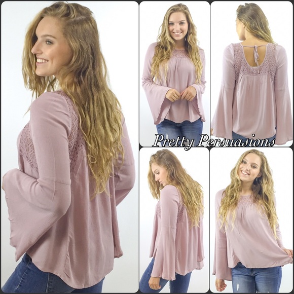 SOLD Dusty Purple Bell Sleeve Lace Peasant Blouse - Picture 4 of 4