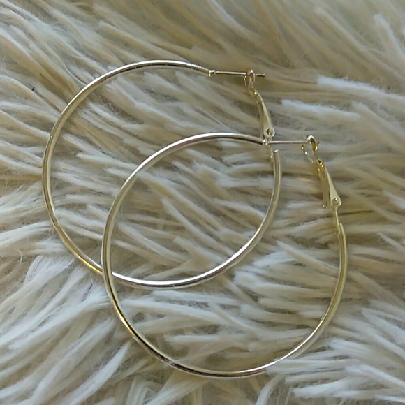 Silver Tone 2" Classic Hoop Earrings - Picture 2 of 4