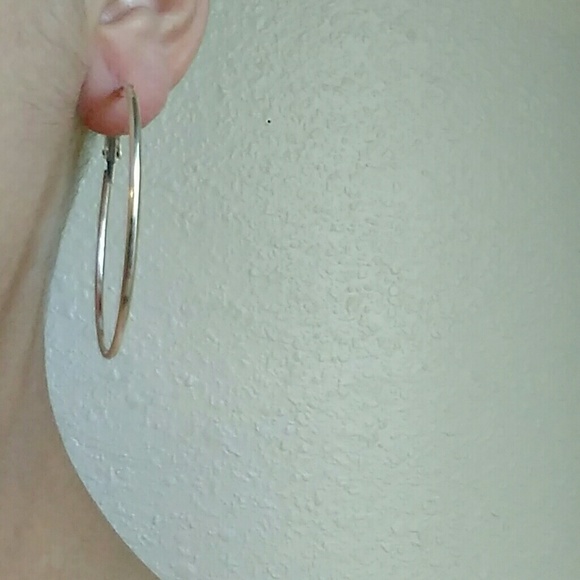 Silver Tone 2" Classic Hoop Earrings - Picture 4 of 4