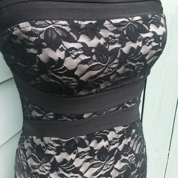 G by GUESS Lace Nude Strapless Bodycon Mini Dress - Picture 2 of 3