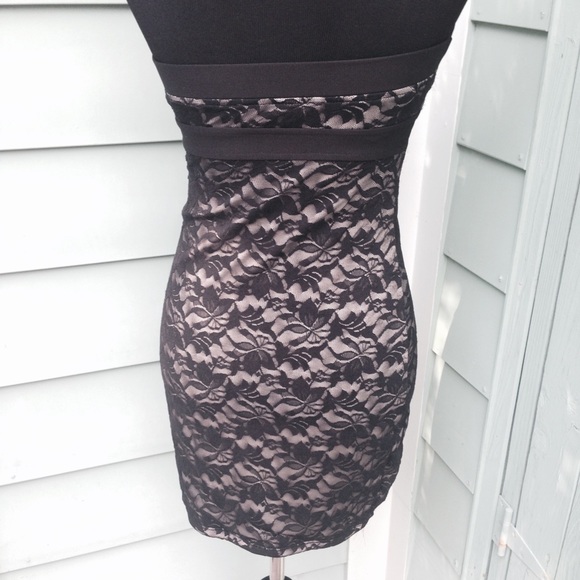 G by GUESS Lace Nude Strapless Bodycon Mini Dress - Picture 3 of 3