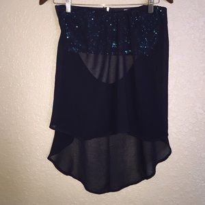 Black strapless blouse with sequins underneath